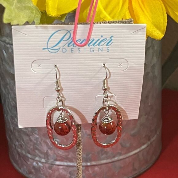 Premier Designs Red and Silver Earrings - Picture 1 of 4